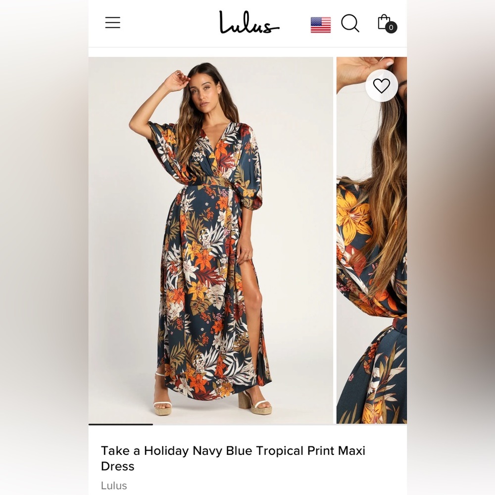 Lulus Take a Holiday Navy Blue Tropical Print Maxi Dress